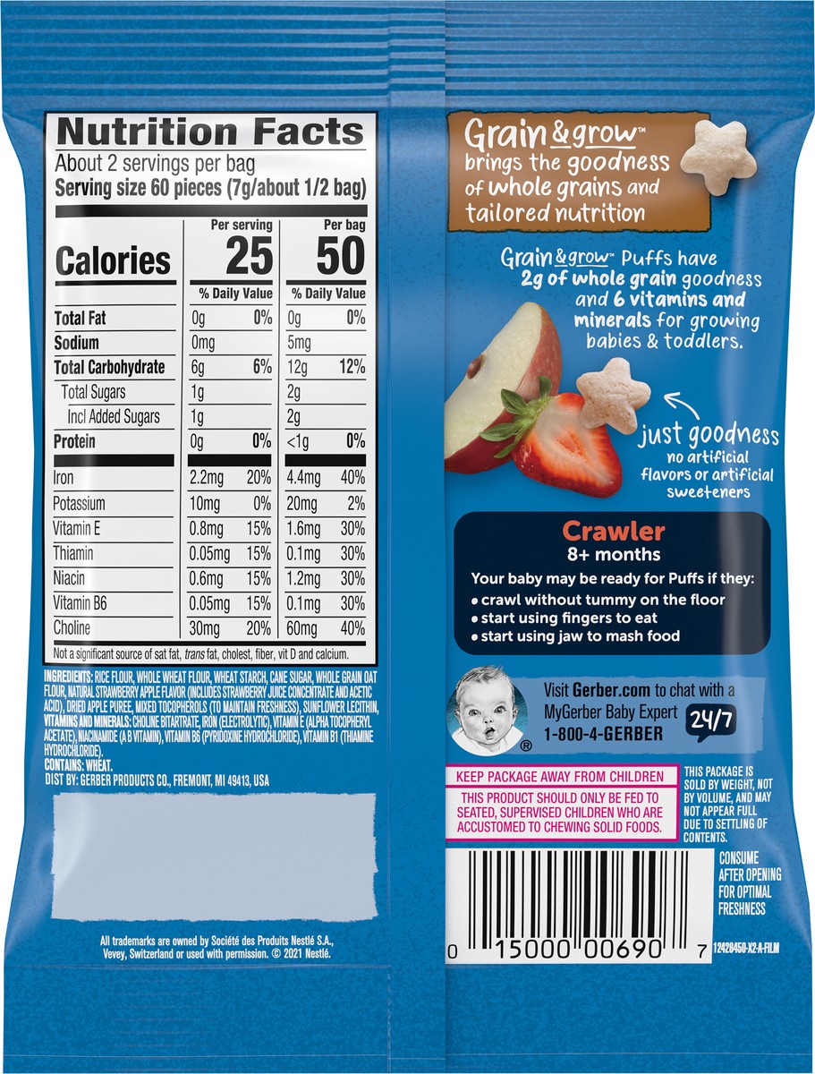 slide 2 of 9, Gerber Grain & Grow 8+ Months Crawler Strawberry Apple Puffed Grain Snack 0.5 oz, 0.5 oz