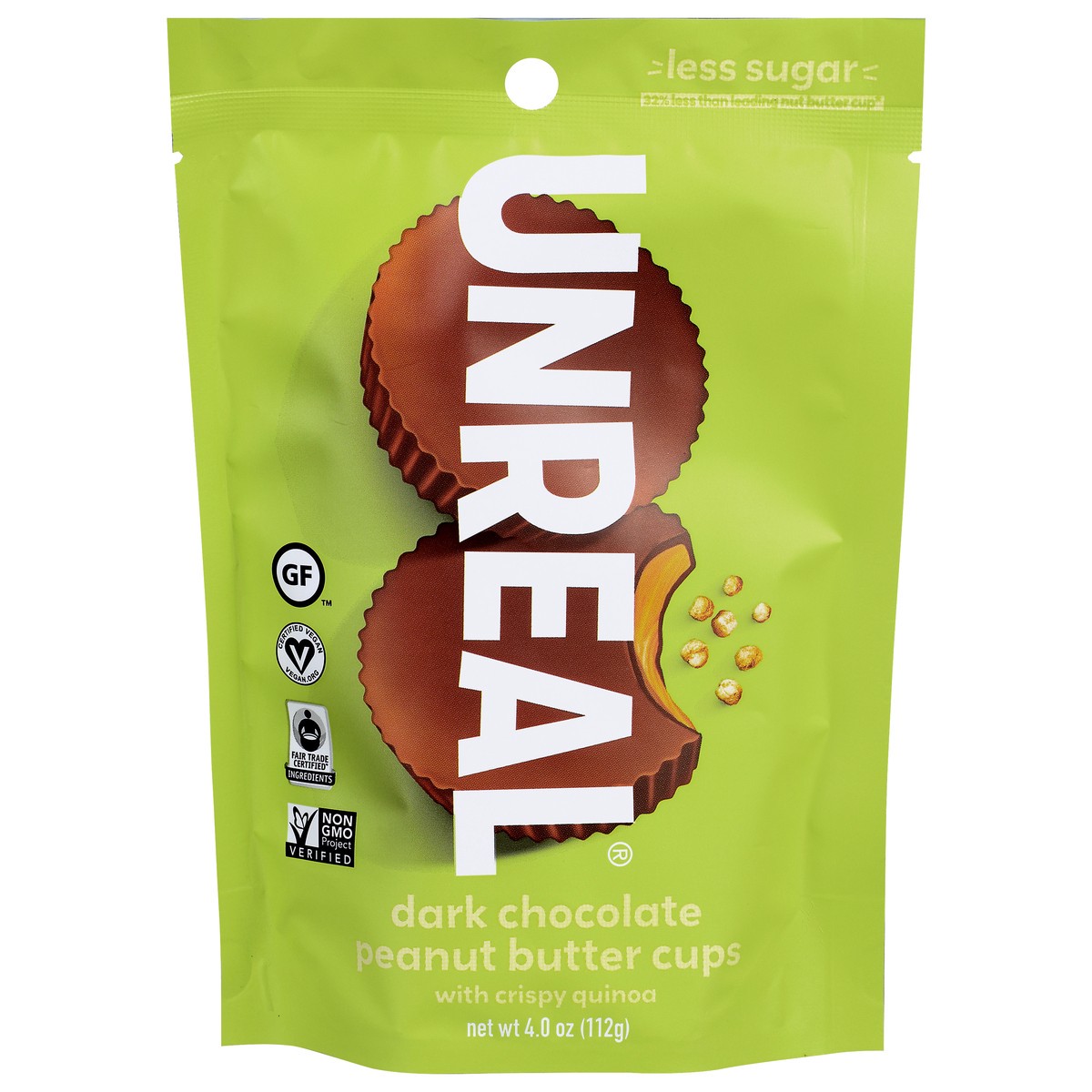 slide 1 of 9, Unreal Quinoa Dark Choc Peanut Butter Cup, 4 oz