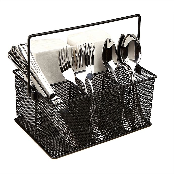 slide 1 of 7, Mind Reader 4-Compartment Mesh Basket Desk Organizer with Handle - Black, 1 ct