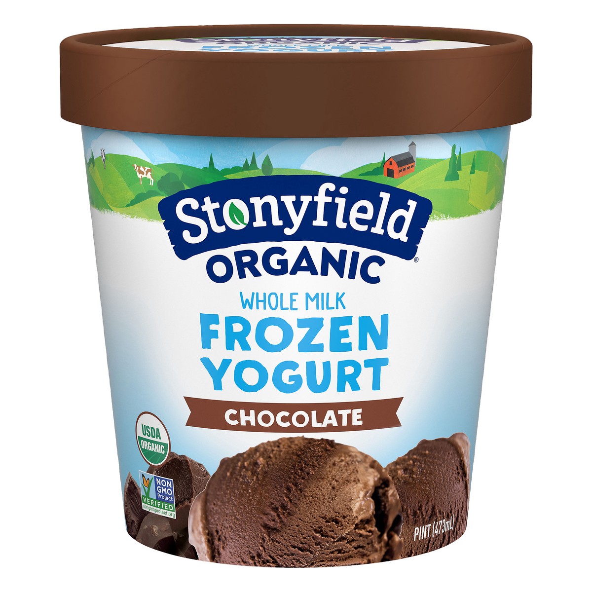 slide 1 of 8, Stonyfield Organic Whole Milk Chocolate Frozen Yogurt Cup, 1 pint