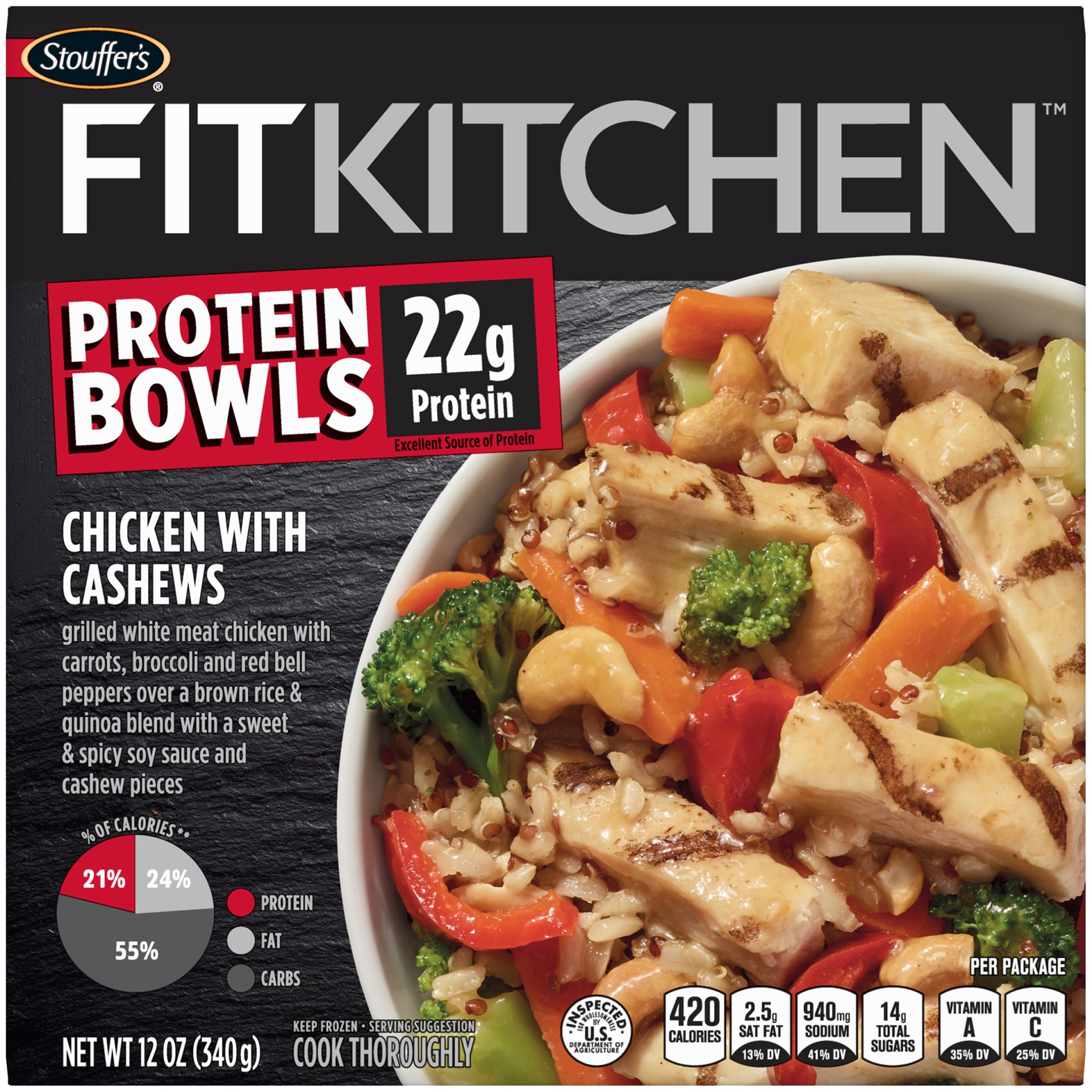 slide 1 of 1, Stouffer's FitKitchen Bowls Chicken with Cashews, 12 oz