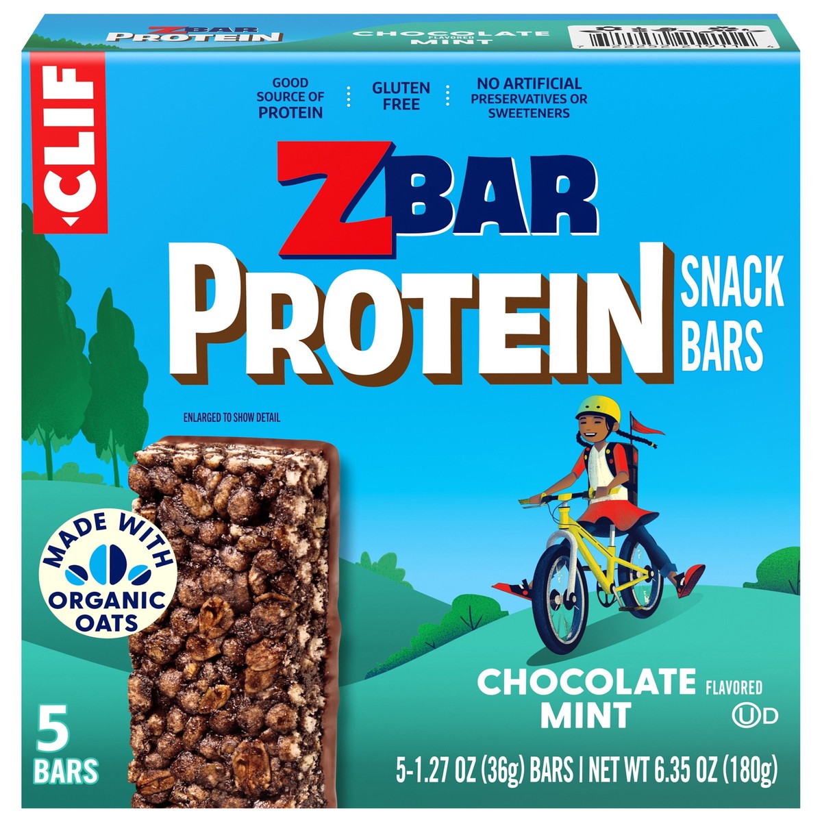 slide 1 of 7, Zbar Protein - Chocolate Flavored Mint - Crispy Snack Bars - Made with Organic Oats - Non-GMO - 5g Protein - Gluten Free Protein Bars (5 Pack), 5 ct