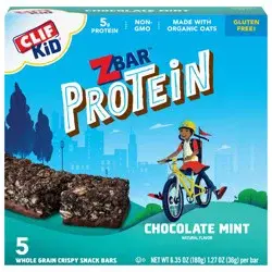 CLIF Kid Zbar Protein - Chocolate Mint - Crispy Whole Grain Snack Bars - Made with Organic Oats - Non-GMO - 5g Protein - 1.27 oz. (5 Pack)