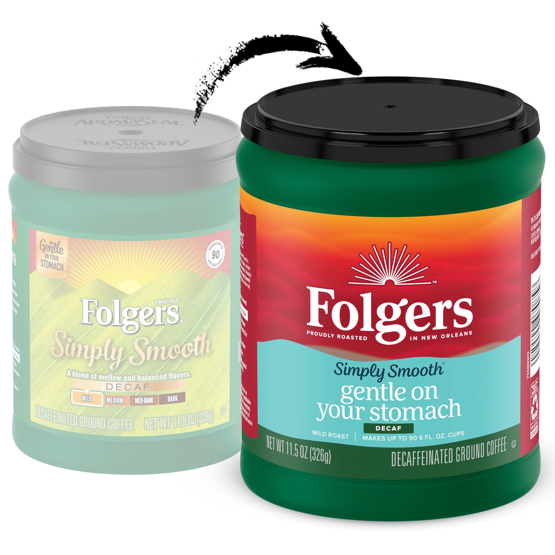 slide 2 of 5, Folgers Simply Smooth Decaffeinated Mild Roast Ground Coffee - 11.5 oz, 11.5 oz