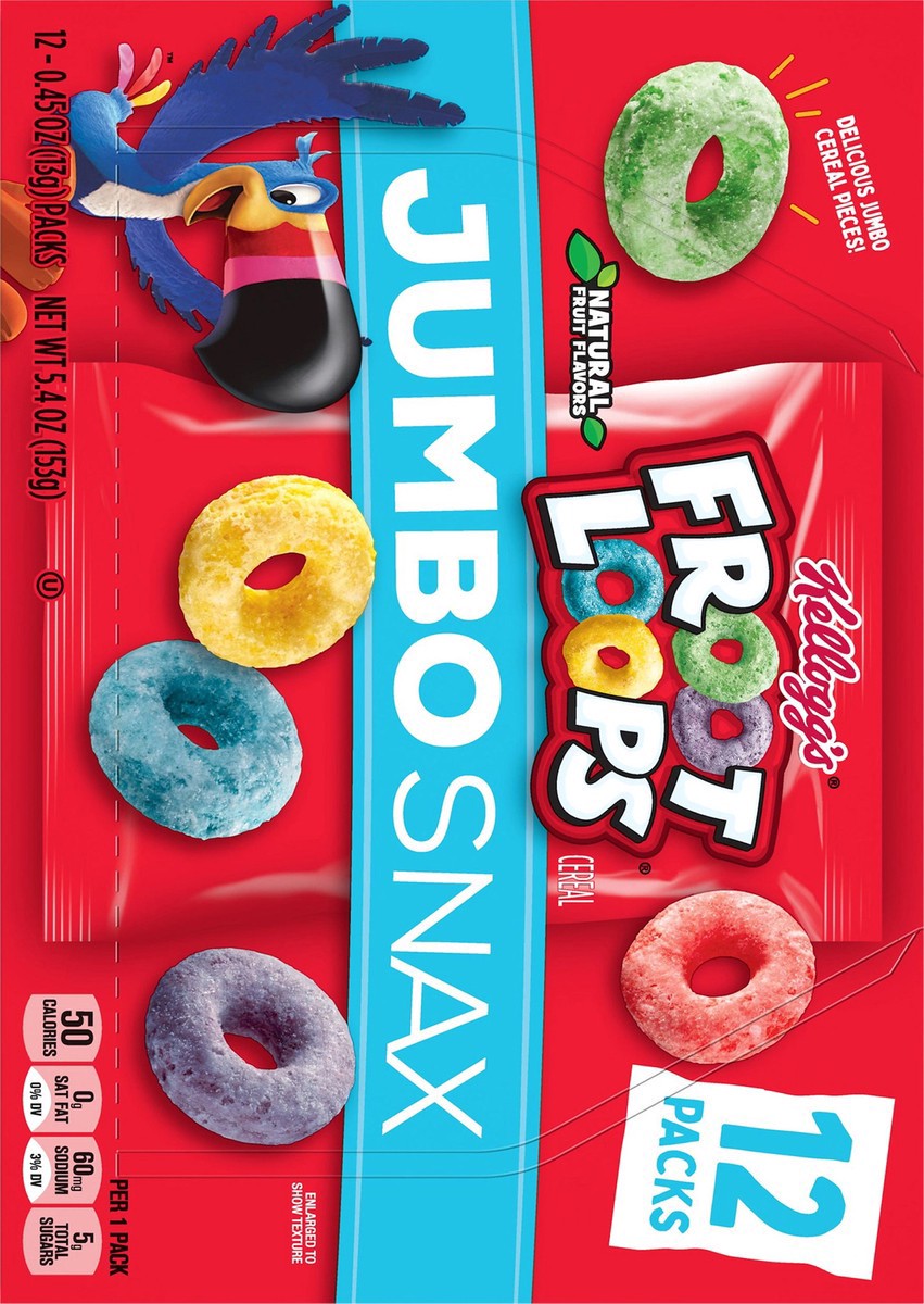 slide 4 of 6, Froot Loops Kellogg's Jumbo Snax Froot Loops Original Cereal Snacks, 12 ct