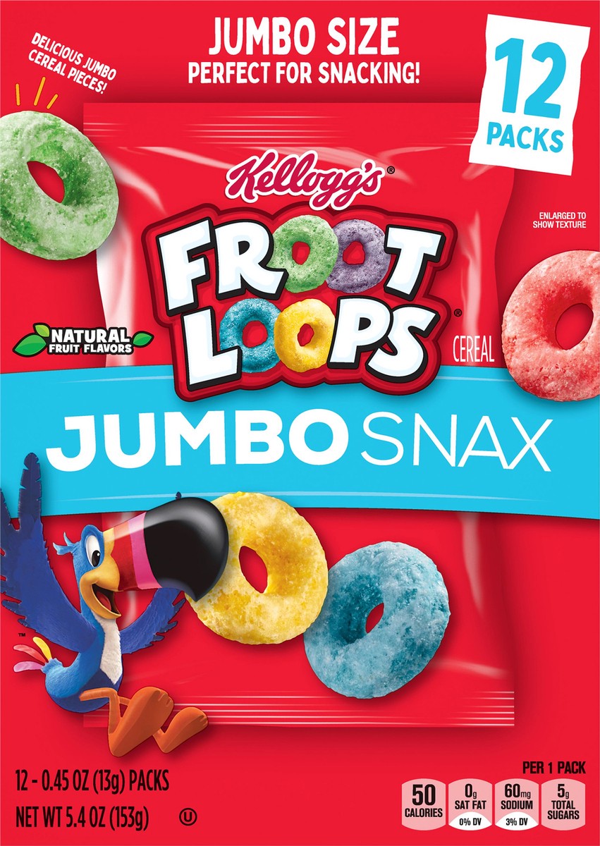 slide 2 of 7, Kellogg's Froot Loops Jumbo Snax Original Cereal Snacks, 5.4 oz