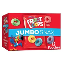 Kellogg''s Froot Loops Jumbo Snax Cereal Snacks, Kids Snacks, Lunch Snacks, Original, 5.4oz Box (12 Pouches)