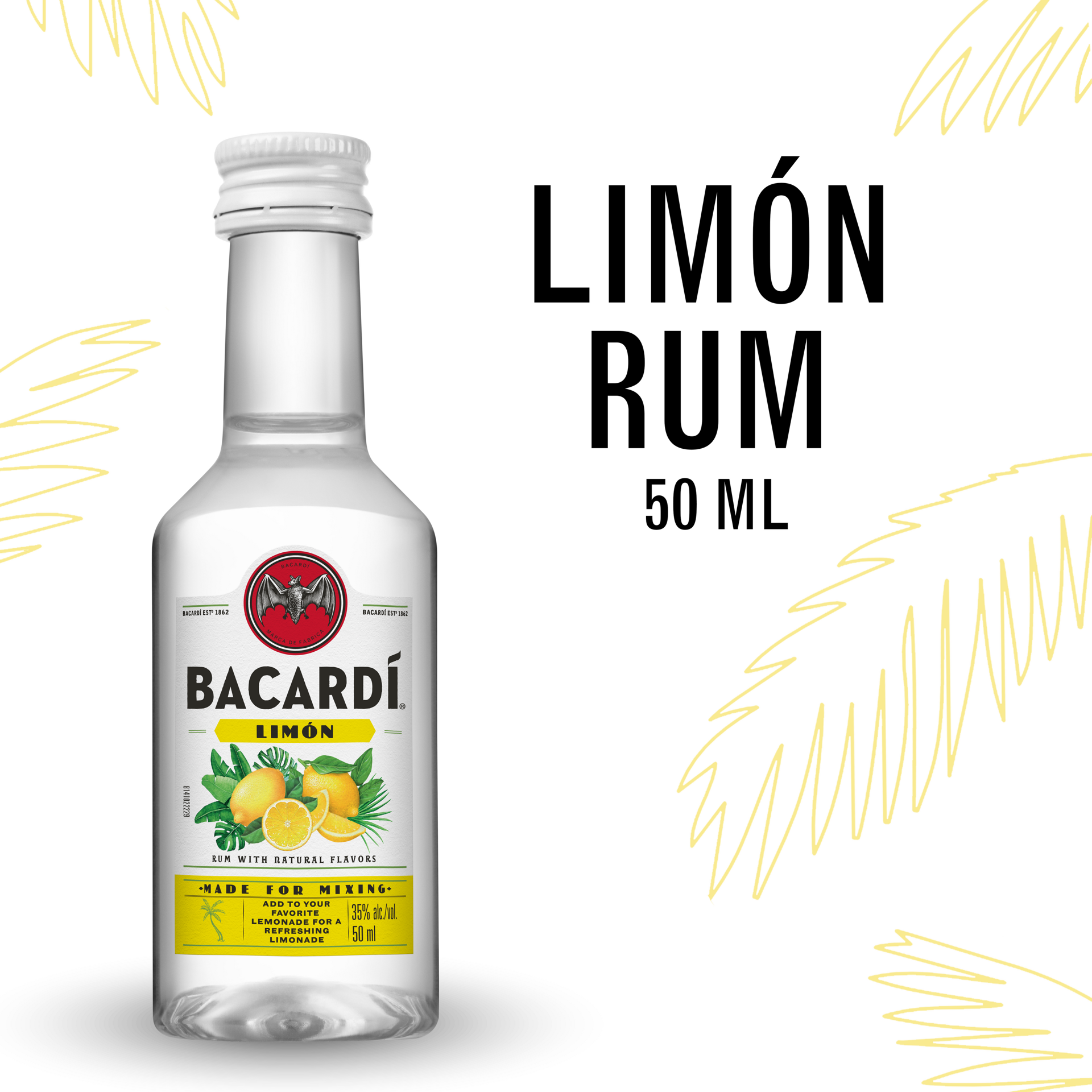 slide 1 of 2, Bacardí Bacardi Limon Rum, Gluten Free 35% 5Cl/50Ml, 50 ml