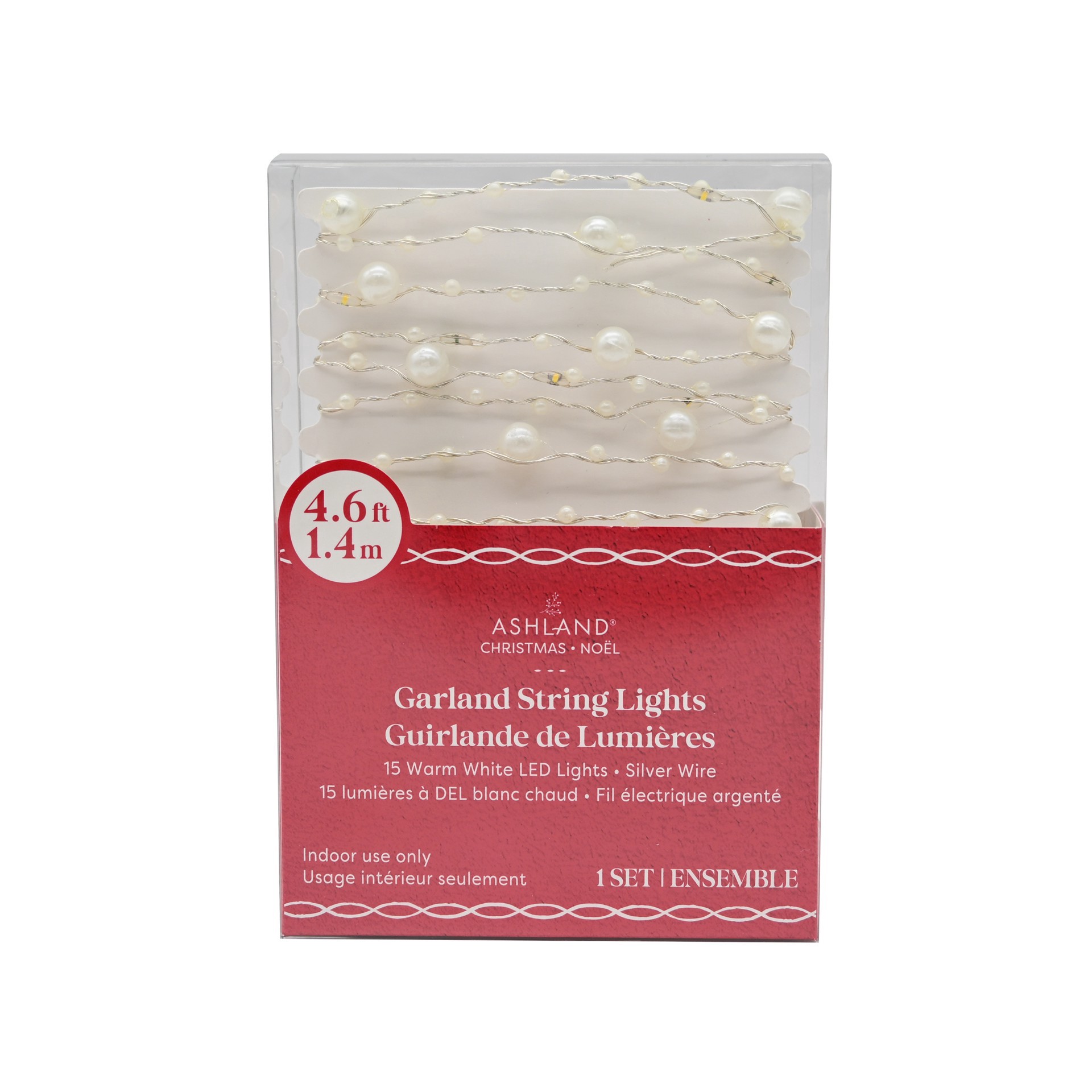 slide 3 of 3, 15ct. Warm White Led White Pearl Garland String Lights On Silver Wire By Ashland, 15 ct