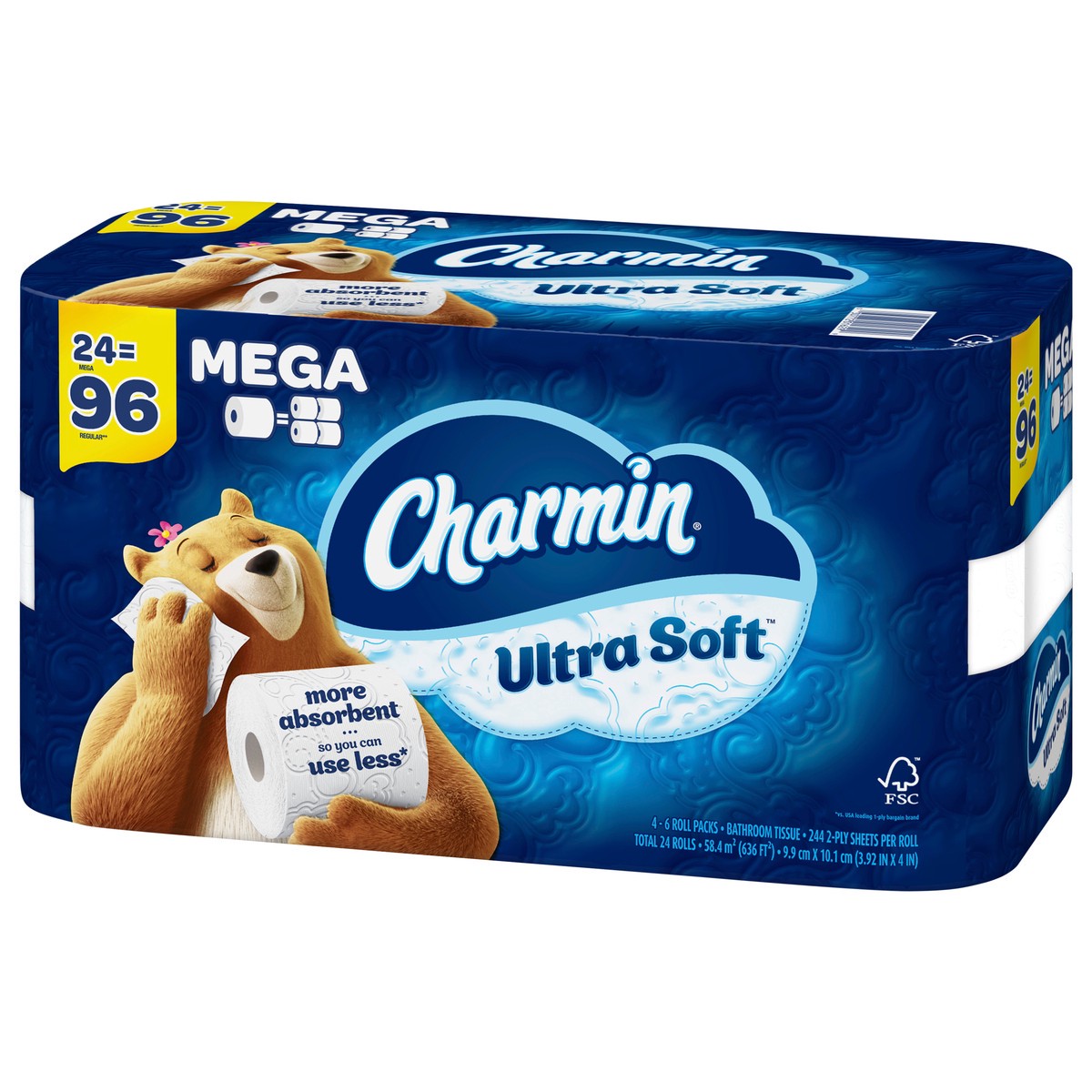 slide 4 of 5, Charmin Ultra Soft Toilet Paper 24 Mega Roll, 244 Sheets Per Roll, 24 ct