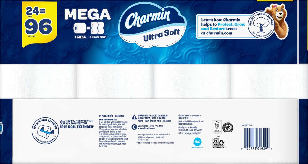 slide 3 of 5, Charmin Ultra Soft Toilet Paper 24 Mega Roll, 244 Sheets Per Roll, 24 ct
