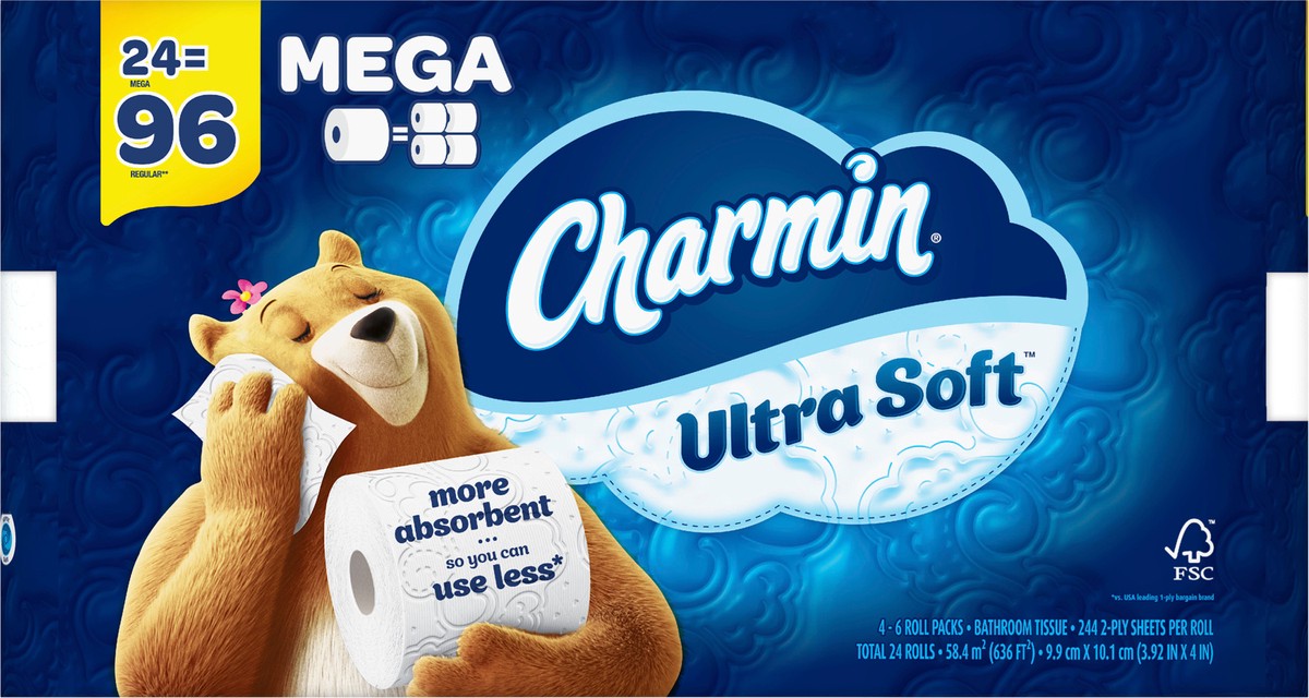 slide 2 of 5, Charmin Ultra Soft Toilet Paper 24 Mega Roll, 244 Sheets Per Roll, 24 ct