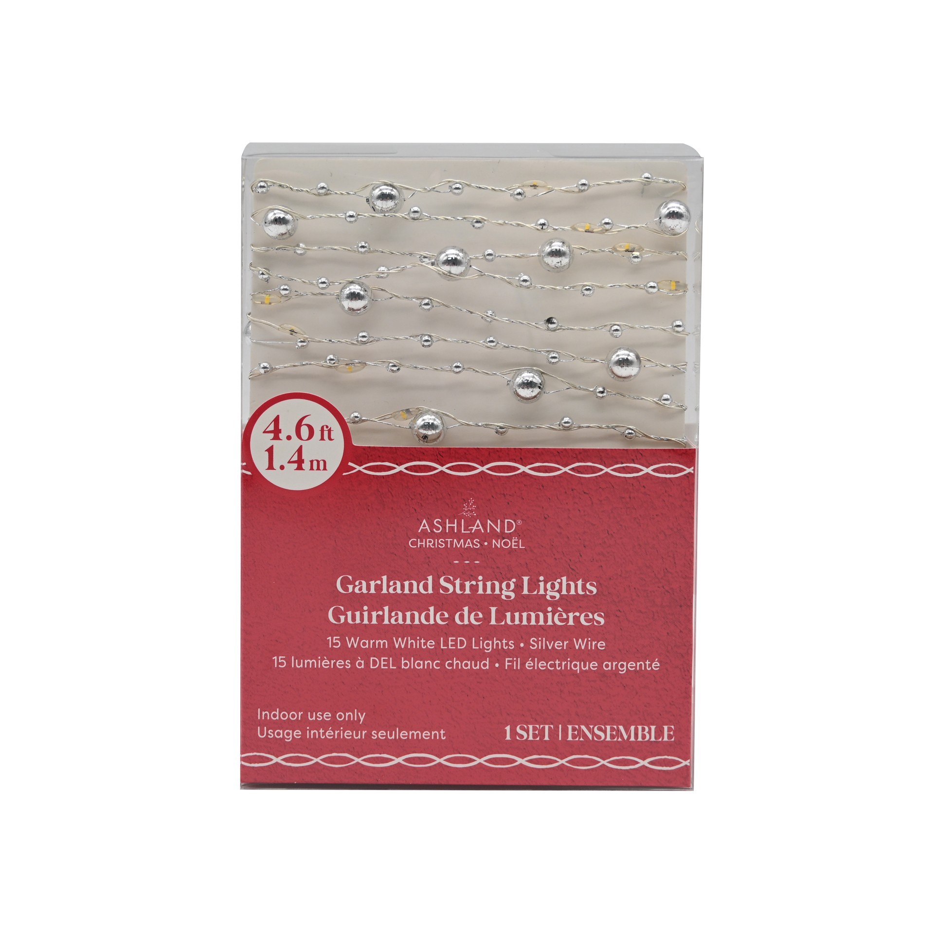 slide 2 of 3, 15ct. Warm White Led Metallic Silver Bead Garland String Lights On Silver Wire By Ashland, 15 ct