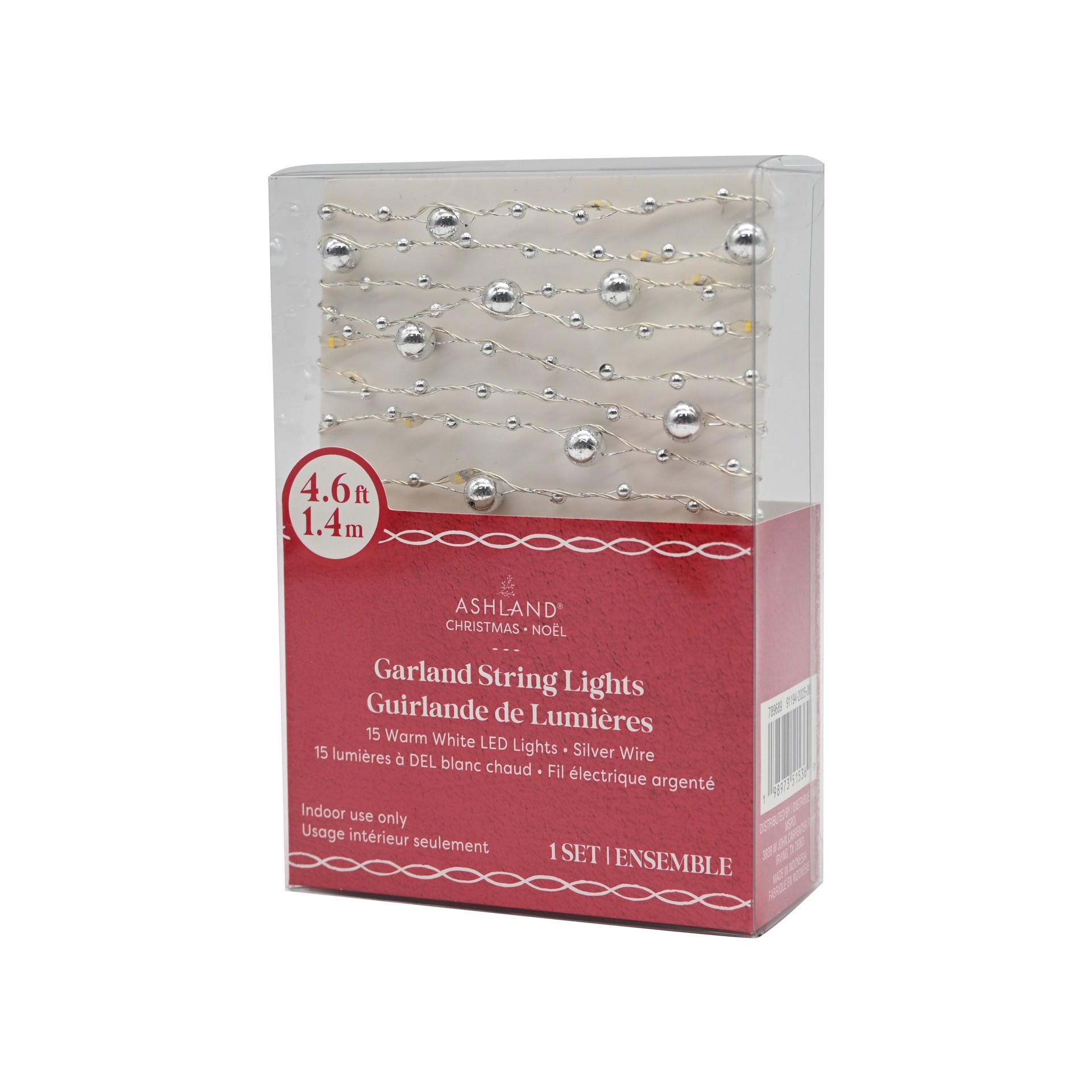 slide 3 of 3, 15ct. Warm White Led Metallic Silver Bead Garland String Lights On Silver Wire By Ashland, 15 ct