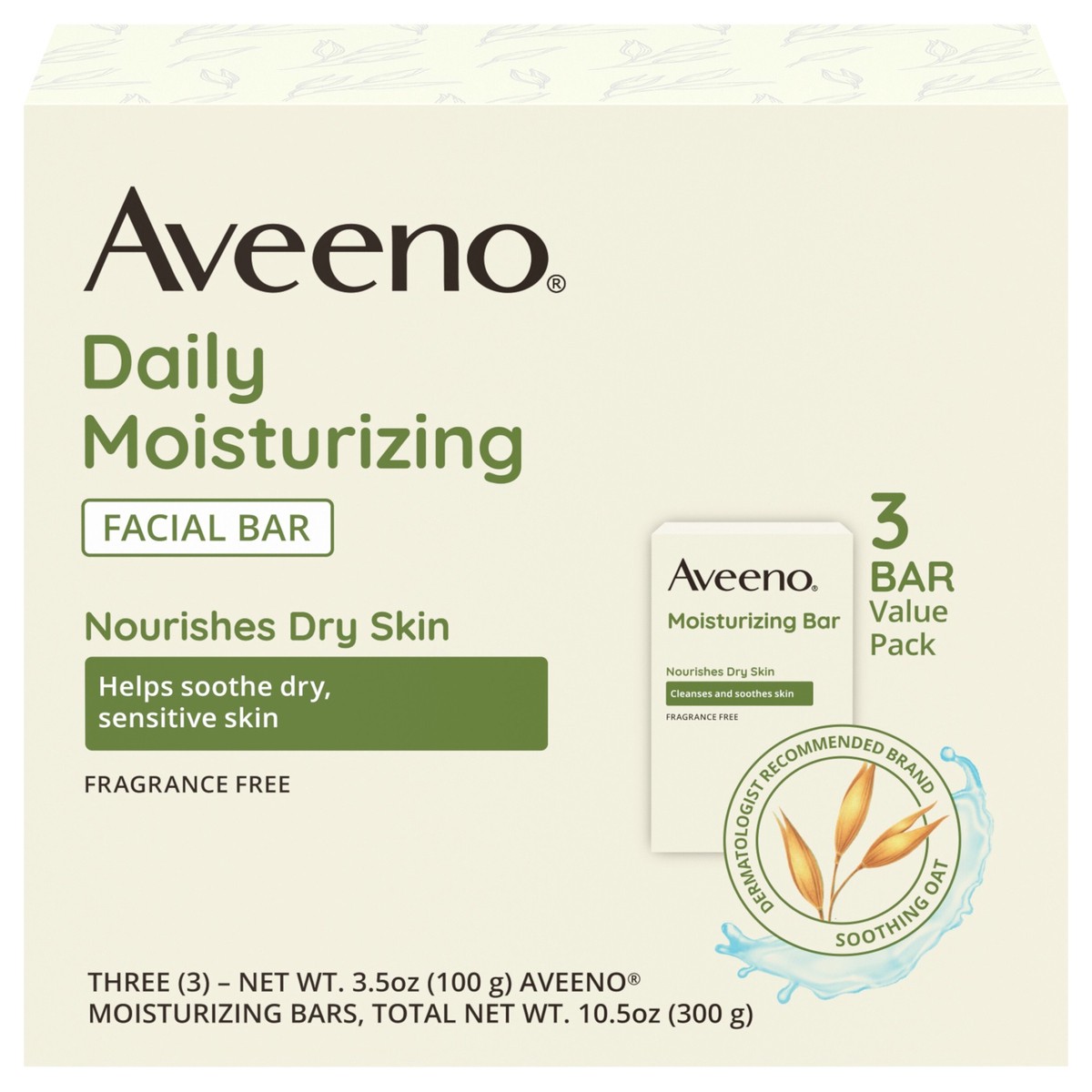 slide 2 of 12, Aveeno Daily Moisturizing Facial Cleansing Bar for Dry Skin, 3.5 oz x 3, 10.5 oz