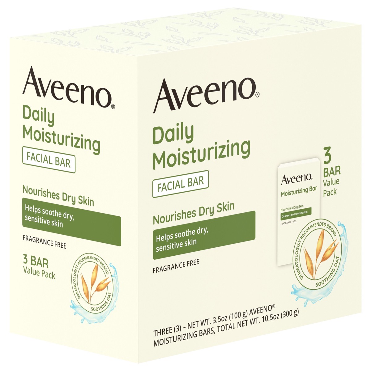 slide 11 of 12, Aveeno Daily Moisturizing Facial Cleansing Bar for Dry Skin, 3.5 oz x 3, 10.5 oz