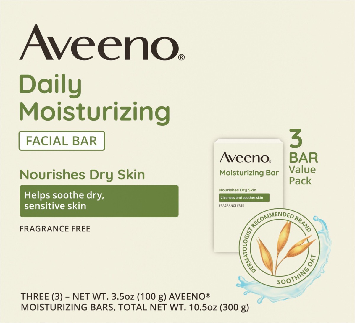 slide 6 of 12, Aveeno Daily Moisturizing Facial Cleansing Bar for Dry Skin, 3.5 oz x 3, 10.5 oz