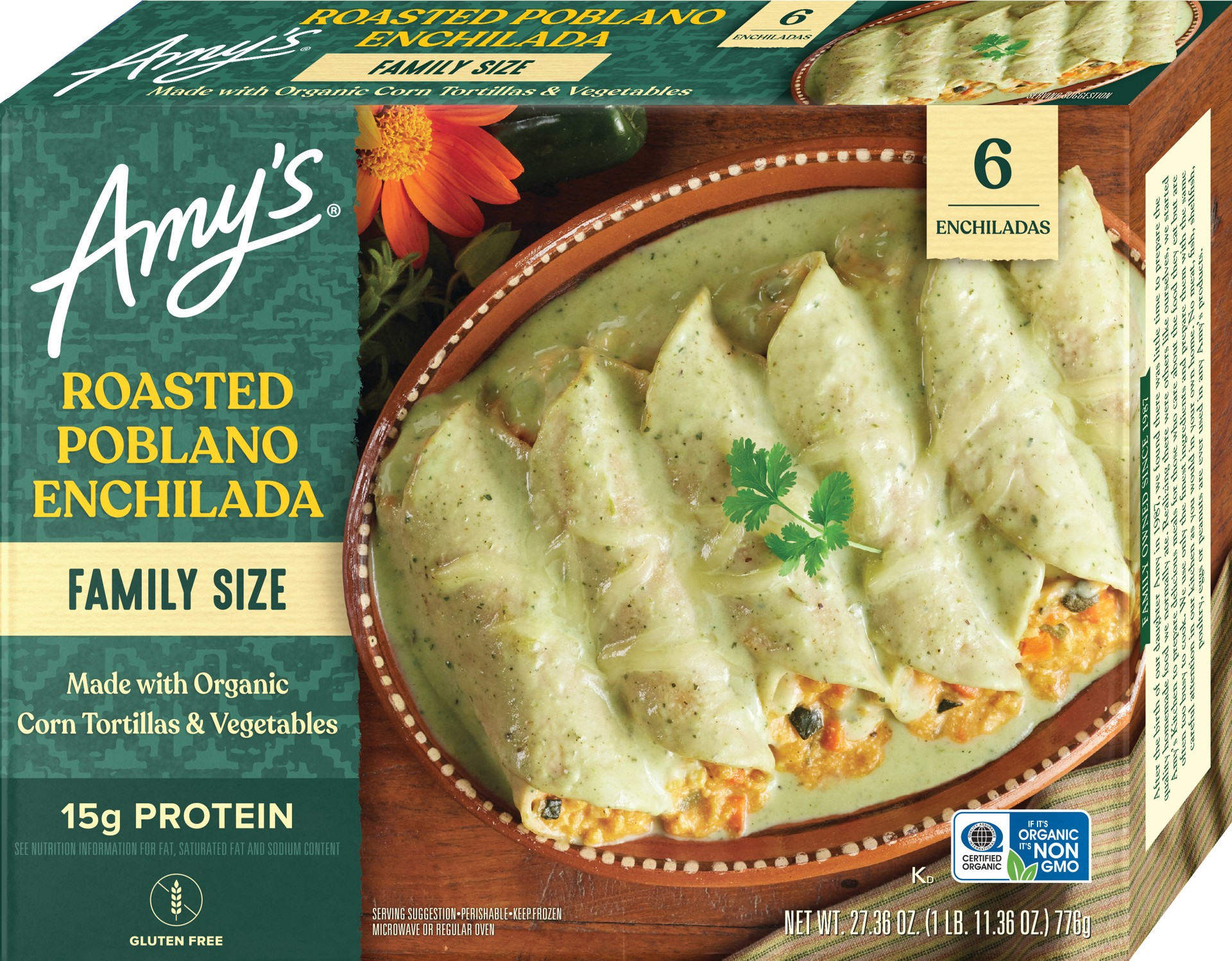 slide 1 of 4, Amy's Kitchen Family Size Roasted Poblano Enchilada, 27.40 oz