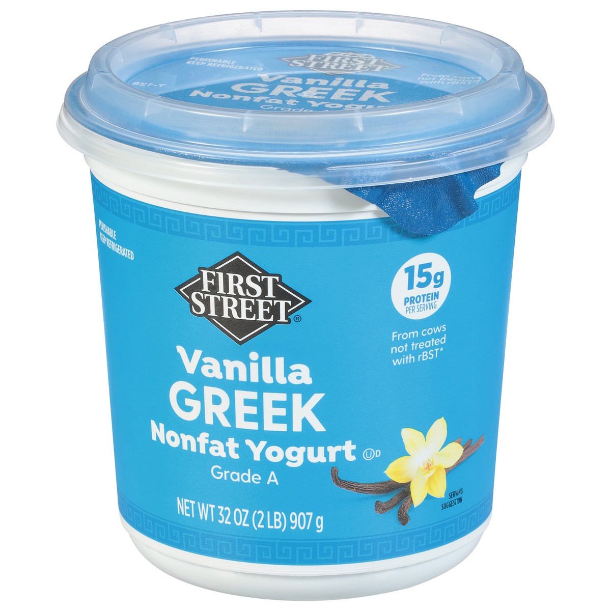 slide 10 of 14, First Street Non Fat Vanilla Greek Yogurt, 32 oz