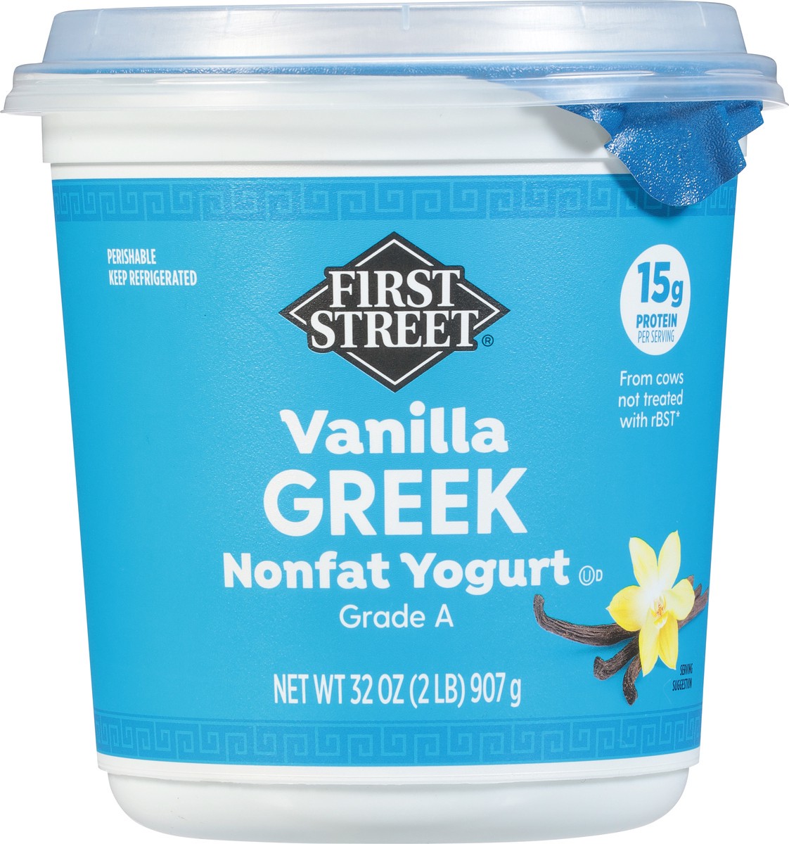 slide 4 of 14, First Street Non Fat Vanilla Greek Yogurt, 32 oz