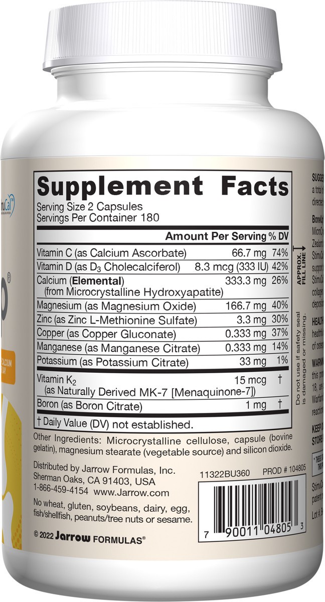 slide 3 of 4, Jarrow Formulas BoneUp - 360 Capsules - 180 Servings - For Bone Support & Skeletal Nutrition - Includes Naturally Derived Vitamin D3, K2 (as MK-7) & 1000 mg Calcium - Gluten Free - Non-GMO, 360 ct
