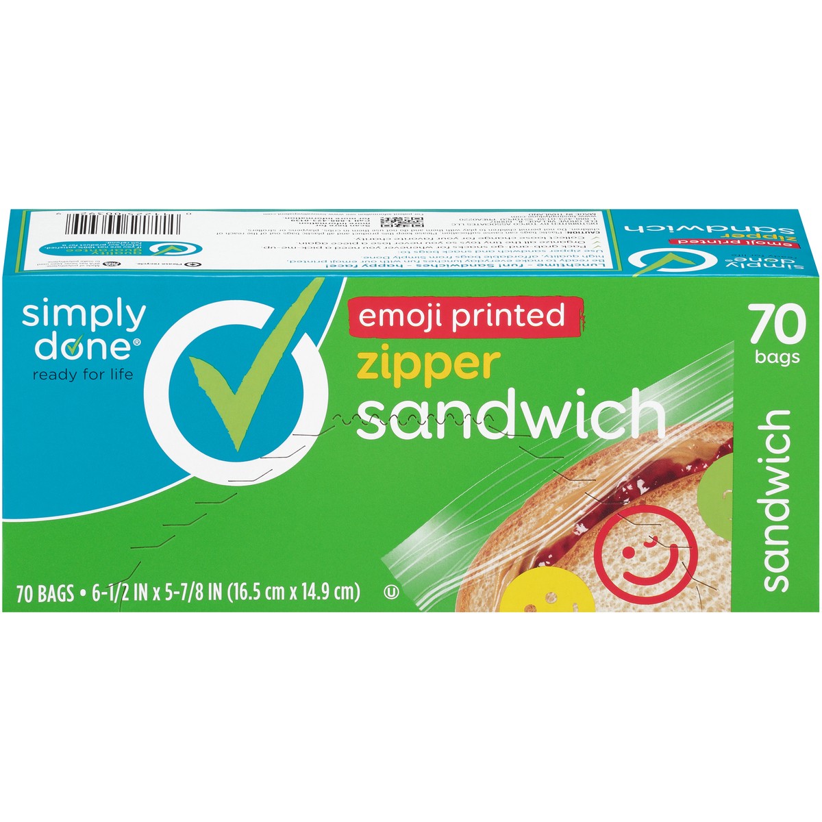 slide 1 of 8, Simply Done Emoji Printed Zipper Sandwich Bags, 70 ct