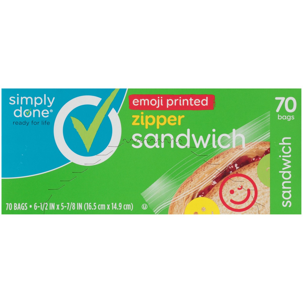 slide 7 of 8, Simply Done Emoji Printed Zipper Sandwich Bags, 70 ct