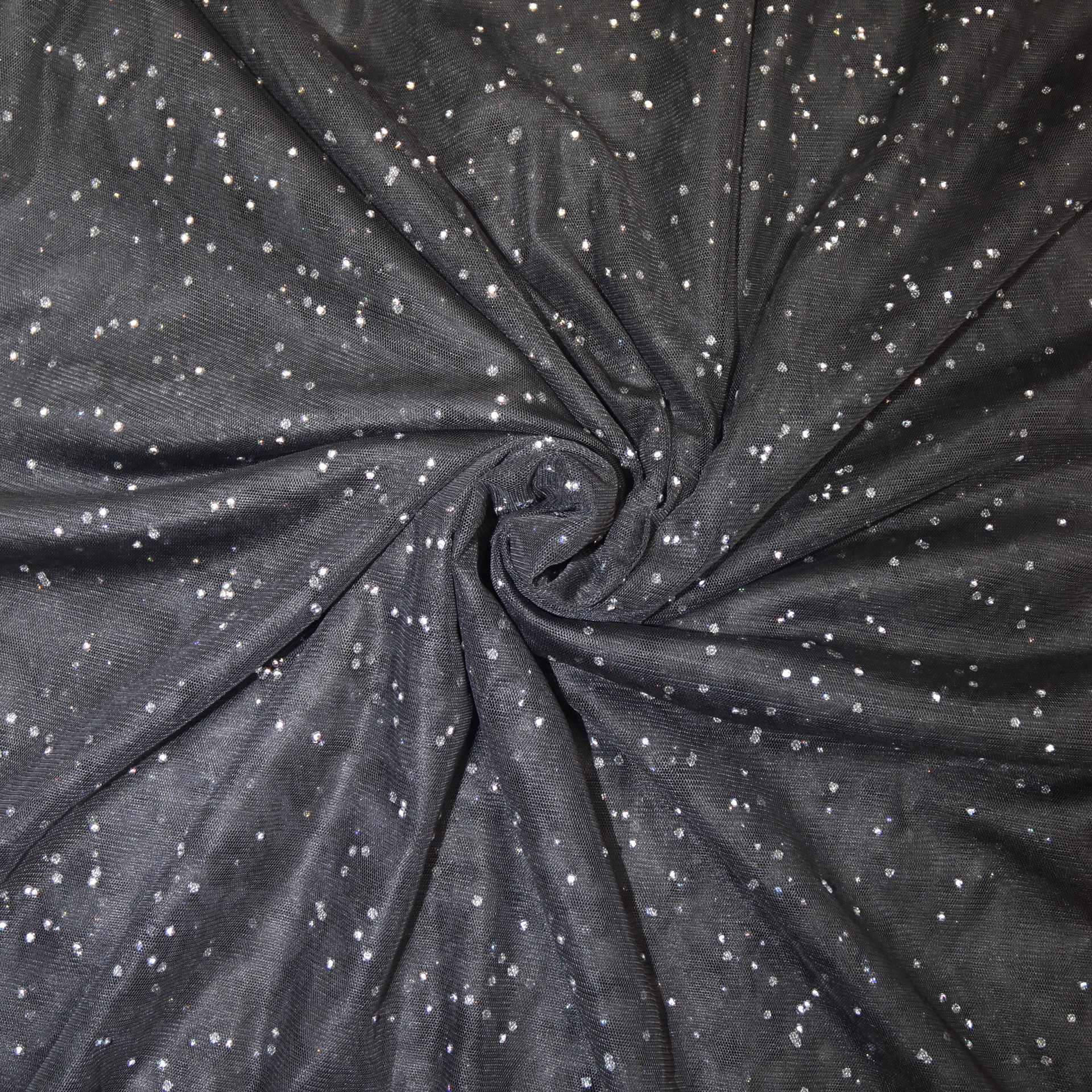 slide 5 of 5, Feldman Black With Silver Sparkles Mesh, 58 in