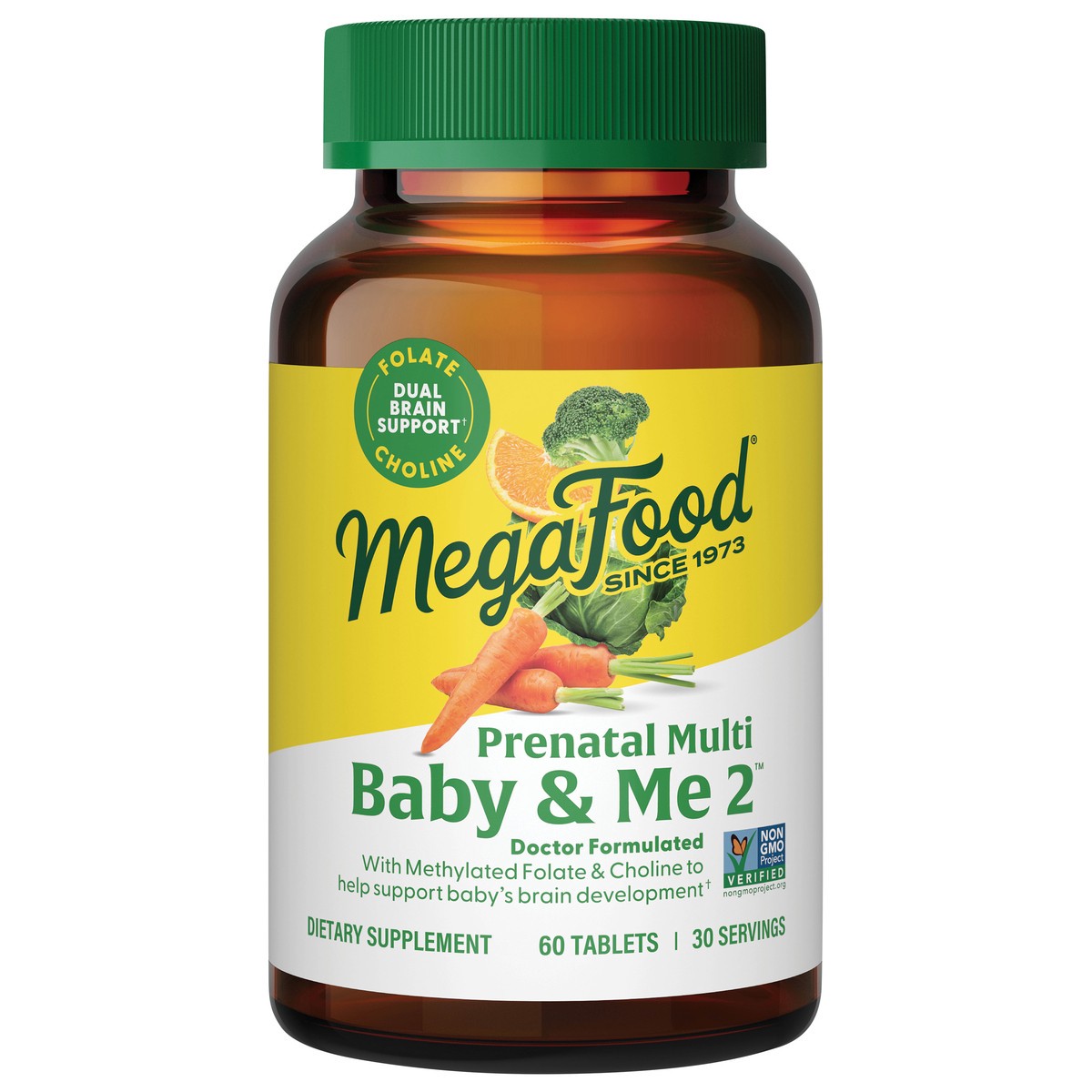 slide 1 of 9, MegaFood Baby & Me 2 with Choline, Folate & Iron, Prenatal Multivitamin Vegetarian Tablets - 60ct, 60 ct