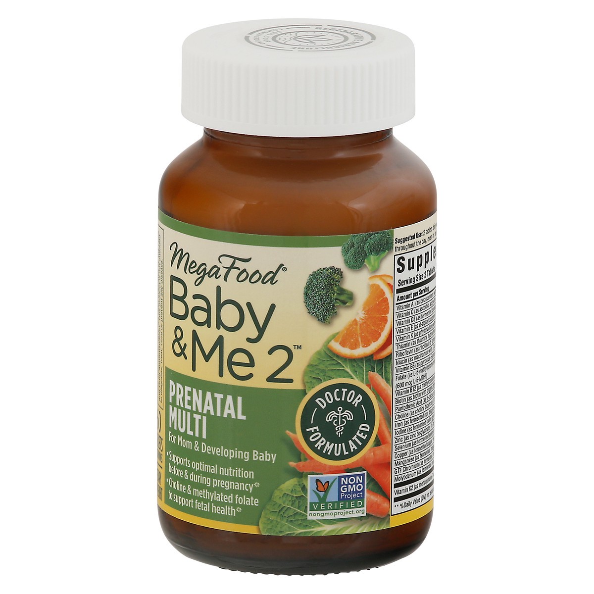 slide 4 of 9, MegaFood Baby & Me 2 with Choline, Folate & Iron, Prenatal Multivitamin Vegetarian Tablets - 60ct, 60 ct