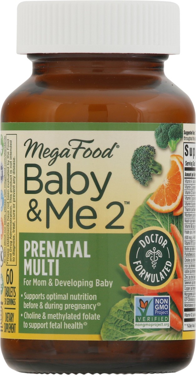 slide 2 of 9, MegaFood Baby & Me 2 with Choline, Folate & Iron, Prenatal Multivitamin Vegetarian Tablets - 60ct, 60 ct