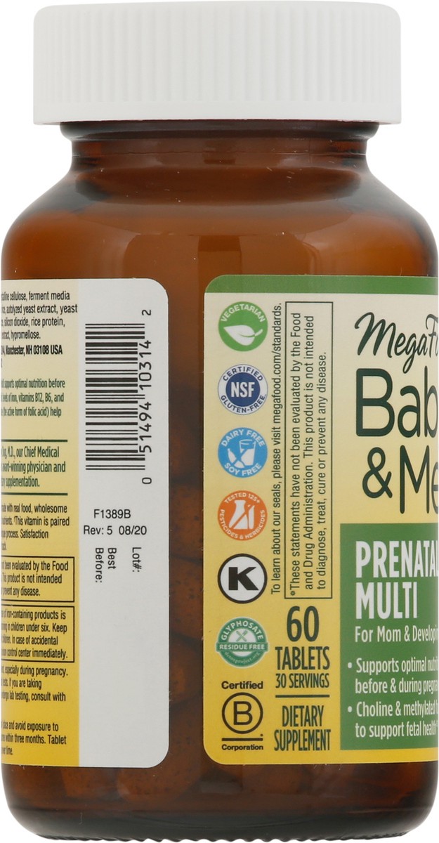 slide 5 of 9, MegaFood Baby & Me 2 with Choline, Folate & Iron, Prenatal Multivitamin Vegetarian Tablets - 60ct, 60 ct