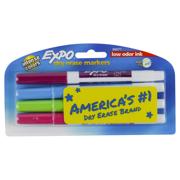 slide 1 of 2, Expo Low Odor Fine Tip Tropical Colored Dry Erase Markers(86677), 4 ct