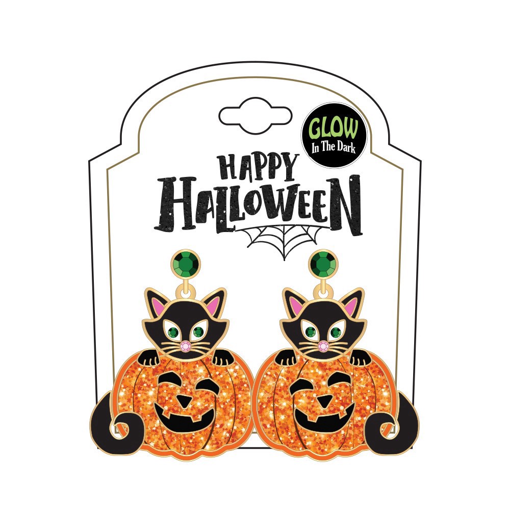 slide 1 of 1, FAF Epoxy Orange/Black Cat Earrings, 1 ct