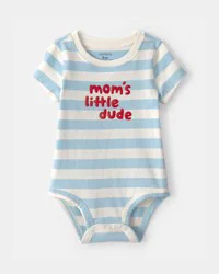 Carter's Baby Boy 'Mom's Little Dude' Striped Graphic Bodysuit - Blue/Ivory Multi 9M