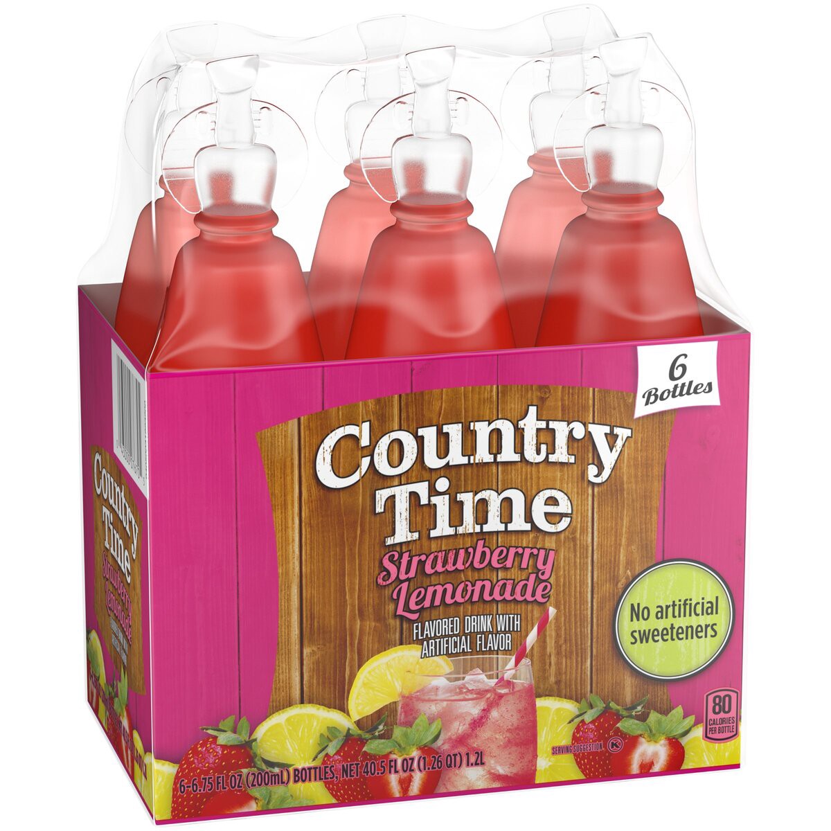 slide 4 of 6, Country Time Strawberry Lemonade Artificially Flavored Drink, 6 ct Pack, 6.75 fl oz Bottles, 6 ct