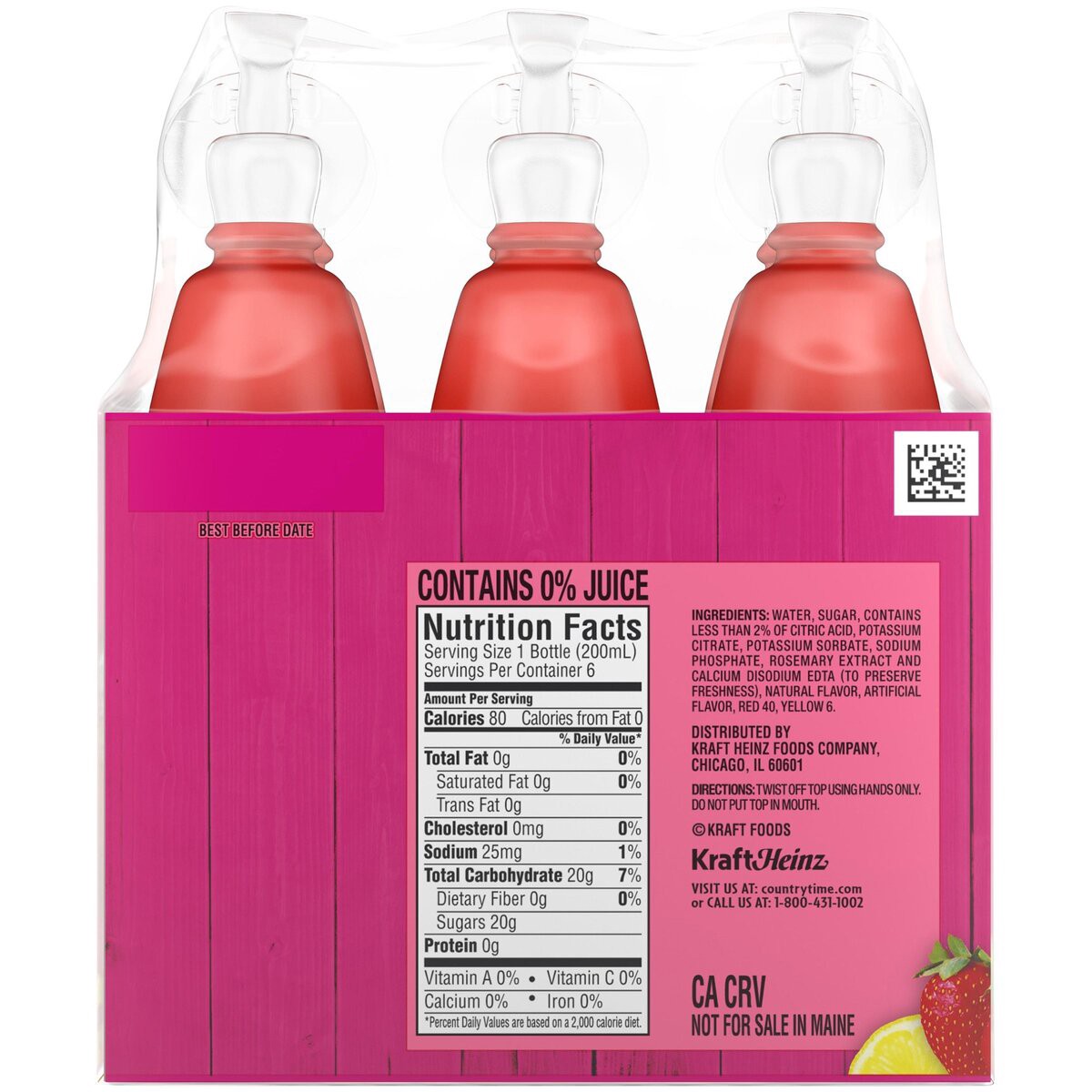 slide 6 of 6, Country Time Strawberry Lemonade Artificially Flavored Drink, 6 ct Pack, 6.75 fl oz Bottles, 6 ct