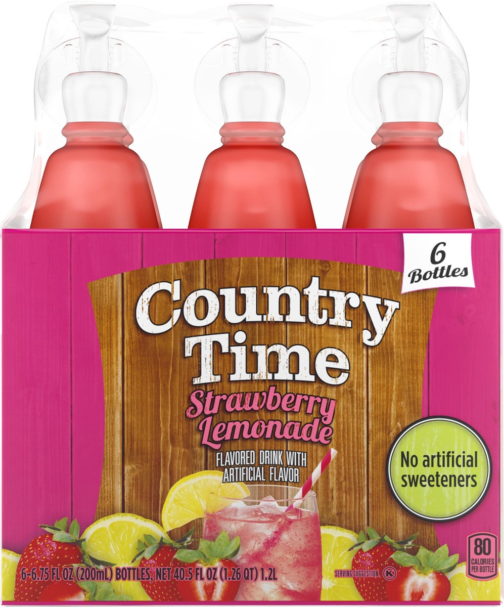 slide 2 of 6, Country Time Strawberry Lemonade Artificially Flavored Drink, 6 ct Pack, 6.75 fl oz Bottles, 6 ct