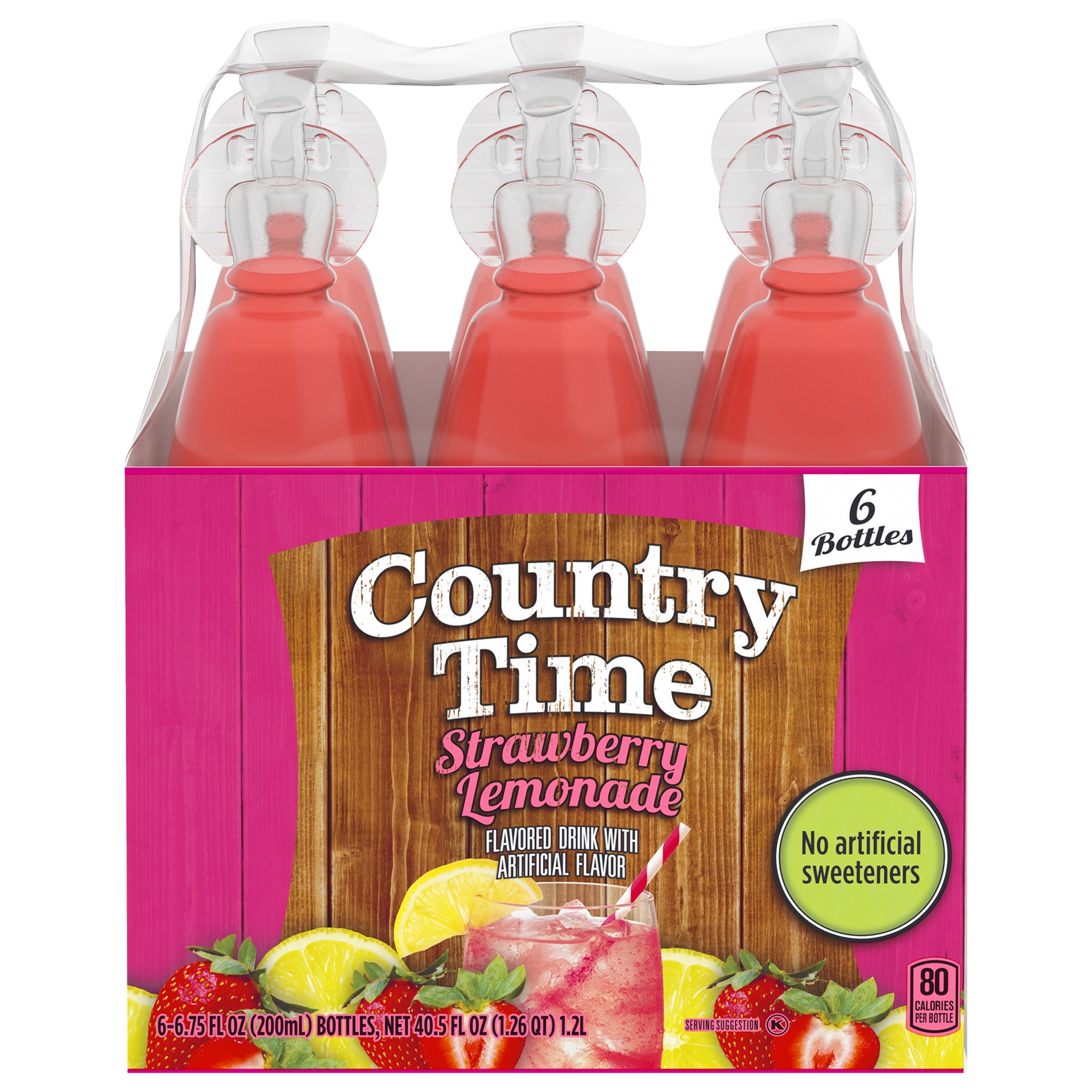 slide 1 of 6, Country Time Strawberry Lemonade Artificially Flavored Drink, 6 ct Pack, 6.75 fl oz Bottles, 6 ct