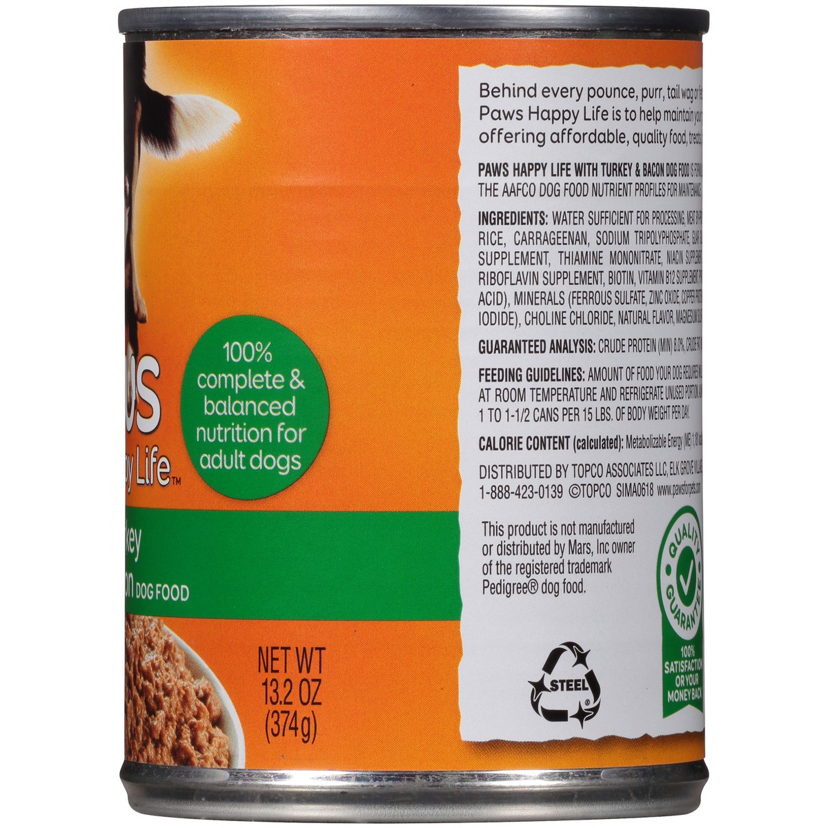 slide 8 of 9, Paws Happy Life Dog Food with Turkey & Bacon 13.2 oz, 13.2 oz