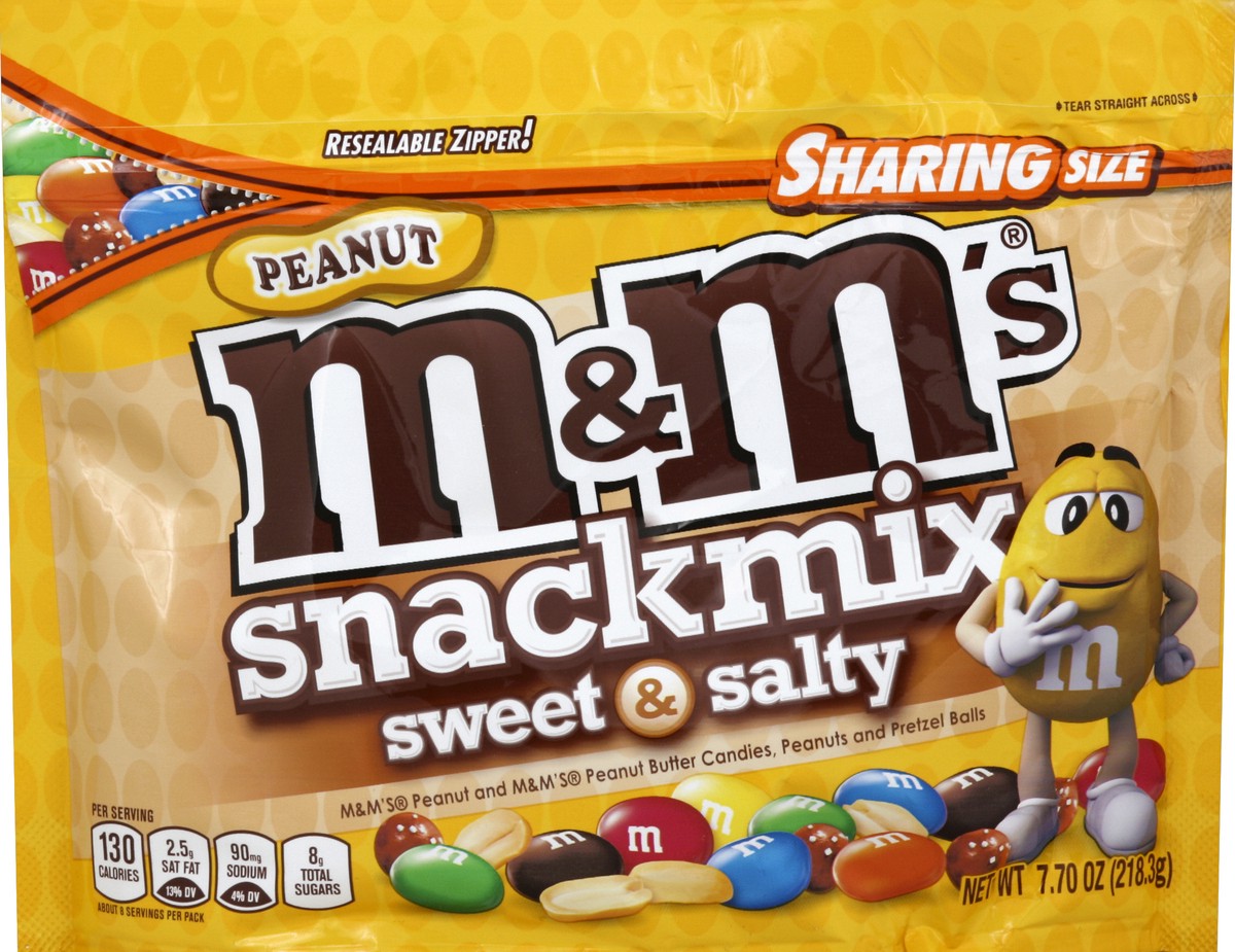 slide 6 of 6, M&M'S Peanut Chocolate Snack Mix Sweet & Salty Sharing Size 7.7 Ounce Pouch, 7 oz