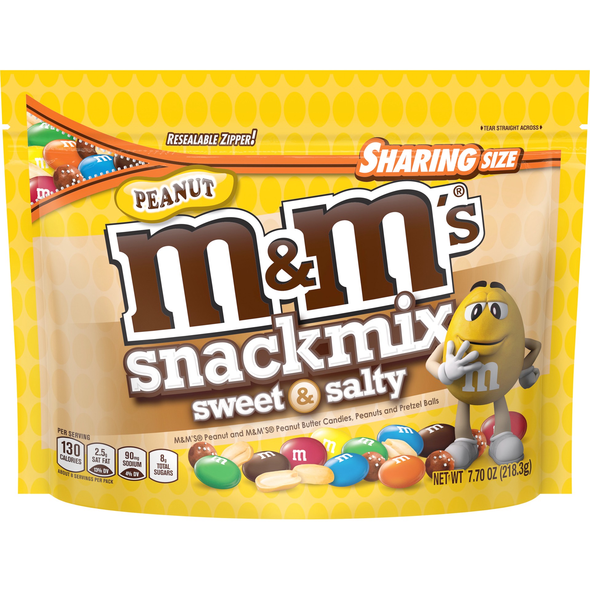 slide 1 of 6, M&M'S Peanut Chocolate Snack Mix Sweet & Salty Sharing Size 7.7 Ounce Pouch, 7 oz
