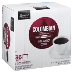 Essential Everyday Coffee, Colombian, Medium, Single Serve Cups- 36 ct