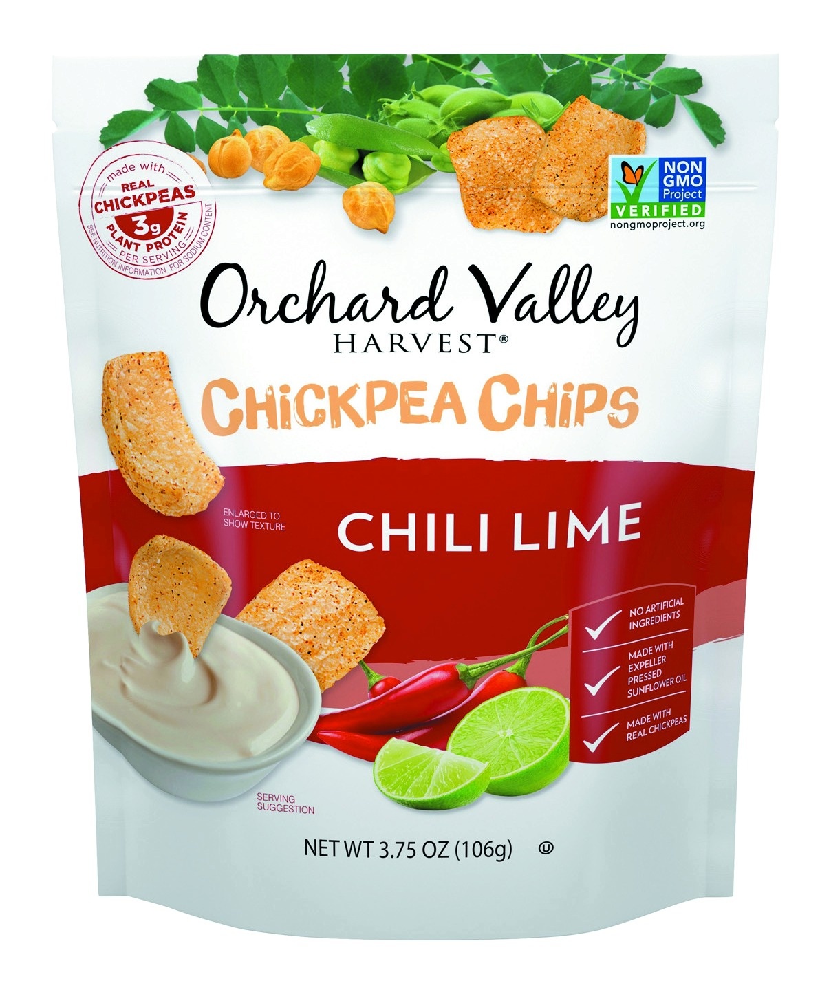 slide 1 of 1, Orchard Valley Chickpea Chips-chili Lime, 3.75 oz