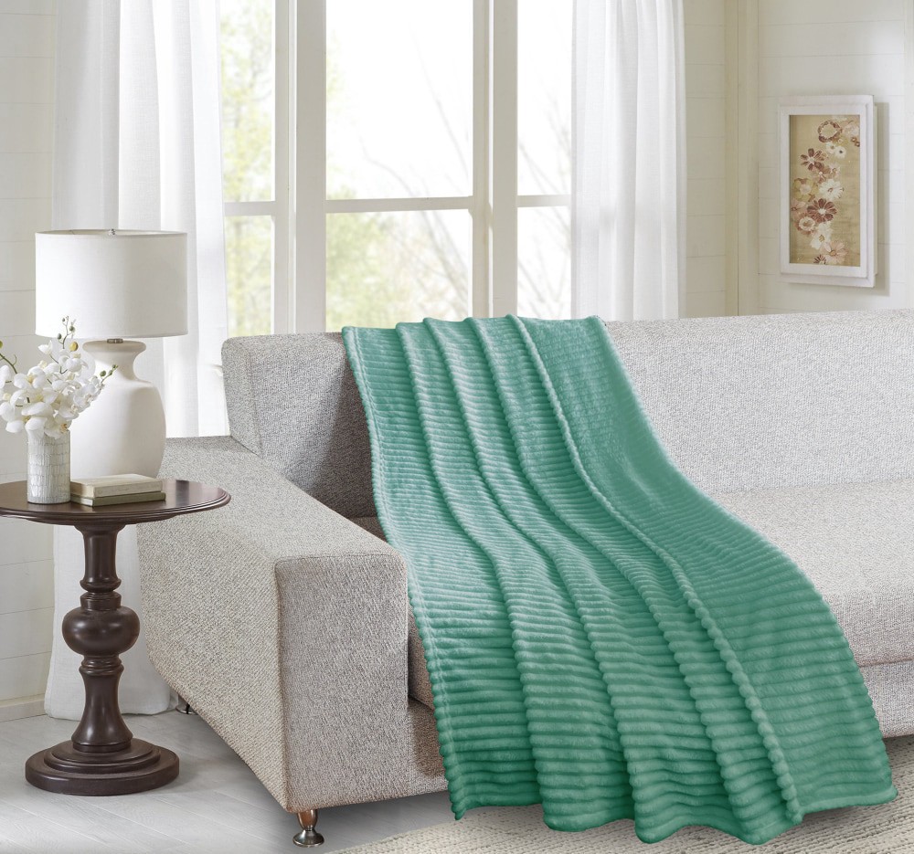 slide 4 of 4, Edl Ribbed Microplush 50X60 Throw - Green, 1 ct
