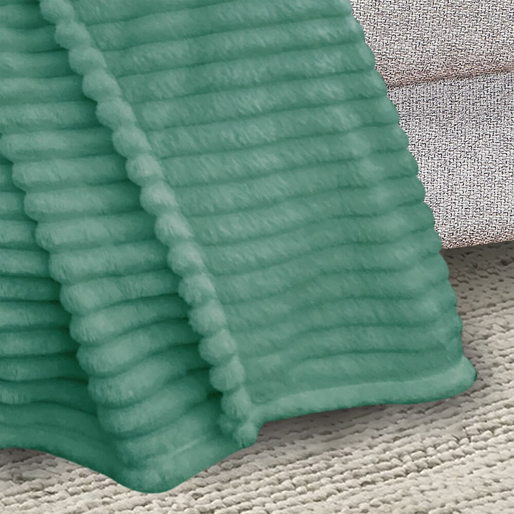 slide 3 of 4, Edl Ribbed Microplush 50X60 Throw - Green, 1 ct