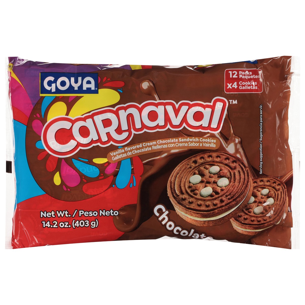 slide 13 of 14, Goya Carnaval Chocolate Sandwich Cookies 12 - 4 Cookie Packs, 14 oz