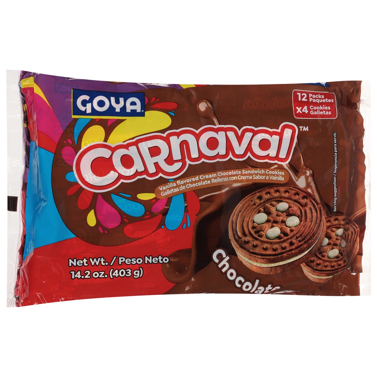 slide 2 of 14, Goya Carnaval Chocolate Sandwich Cookies 12 - 4 Cookie Packs, 14 oz