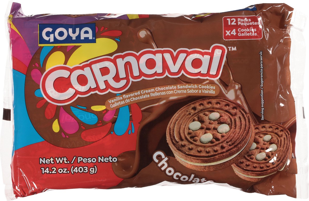 slide 8 of 14, Goya Carnaval Chocolate Sandwich Cookies 12 - 4 Cookie Packs, 14 oz
