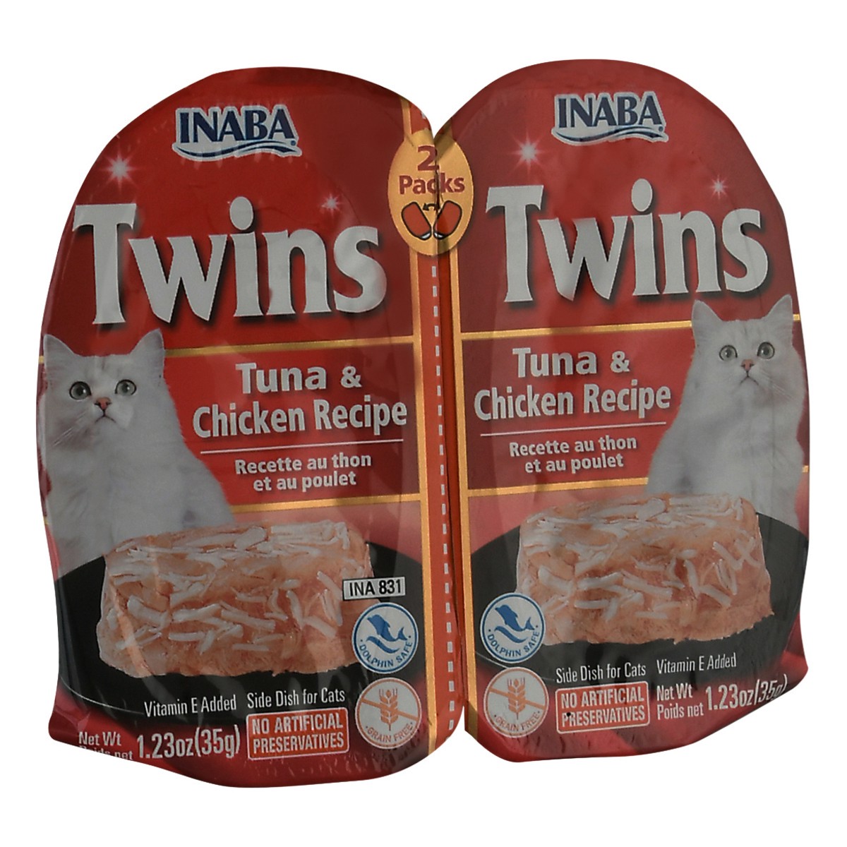 slide 5 of 9, Inaba Twins for Cats, Shredded Chicken & Broth Gelée Side Dish Cups, 1.23 oz, 2 Servings, Tuna & Chicken Recipe, 2 ct